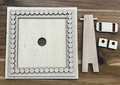 Unfinished single interchangeable birch wood frame with layered decorative border and separate stand pieces.