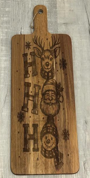 Charcuterie Board - "Ho Ho Ho" Reindeer, Santa & Snowman - XL Paddle