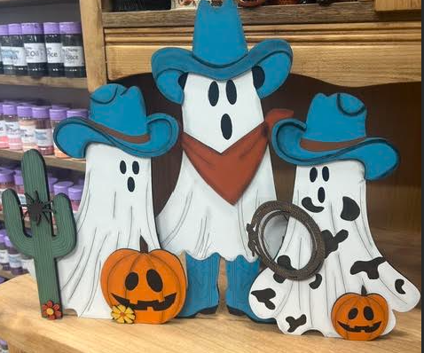 Wild West Boo Crew – Finished Hand-Painted Halloween Ghost Decor