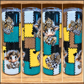 30oz skinny epoxy tumbler with all-over glitter patchwork and Highland cow decals