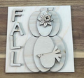 Unfinished Fall Pumpkins wood frame insert with stacked pumpkins, flower, bird, and FALL lettering