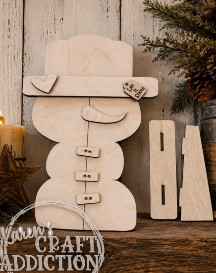 Stitched Snowman Wood Blank - unfinished laser cut birch