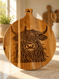 Charcuterie Board - Highland Cow Round with Handle