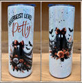 Pretty 20oz skinny epoxy tumbler with a ghost, bats, roses, and Poltergeist Level Petty design