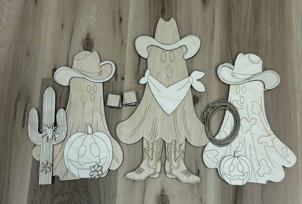 Wild West Boo Crew – Laser Cut Birch Wood Blank Halloween Ghost Set
