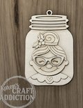 Mrs. Claus Mason Jar Ornament Wood Blank - unfinished birch wood laser cut