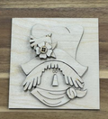Unfinished smiling scarecrow frame insert with tall hat, flower accent, and layered hair