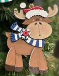 Moose with Santa Hat & Scarf Wood Ornament