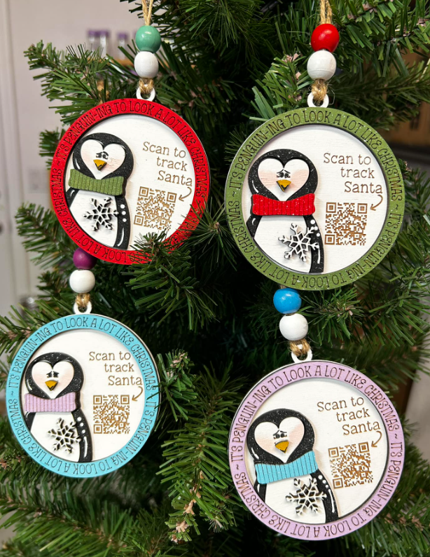 Penguin Santa Tracker Wood Ornament