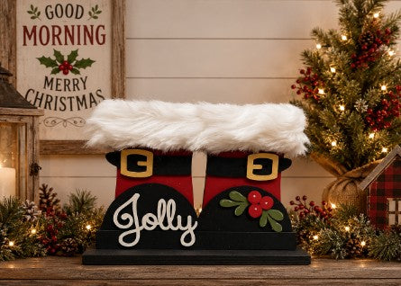 Santa Boot Shelf Sitter | Finished & Painted | Farmhouse Christmas Decor