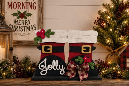 Santa Boot Shelf Sitter | Finished & Painted | Farmhouse Christmas Decor