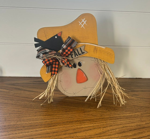 Scarecrow Head Shelf Sitter | Finished & Painted | Farmhouse Fall Decor