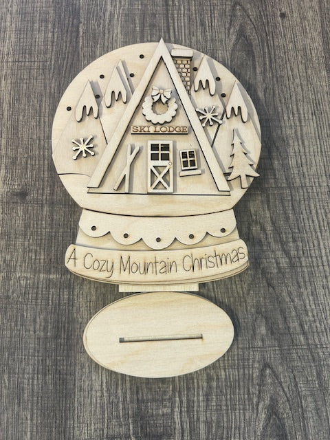 Snow Globe Shelf Sitter - A Cozy Mountain Christmas Wood Blank