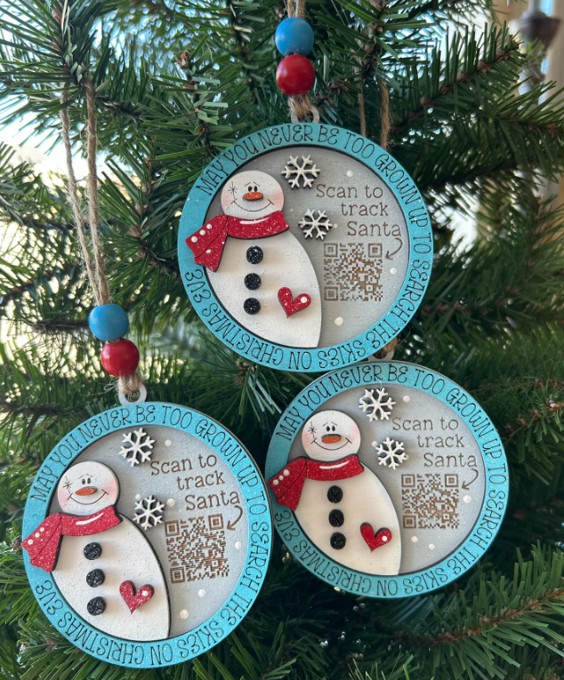Snowman Santa Tracker Wood Ornament