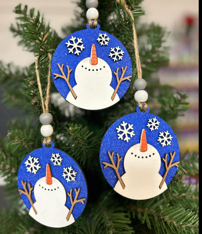 Looking Up Snowman Round Wood Ornament