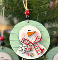 Shiplap Snowman with Bow Round Wood Ornament