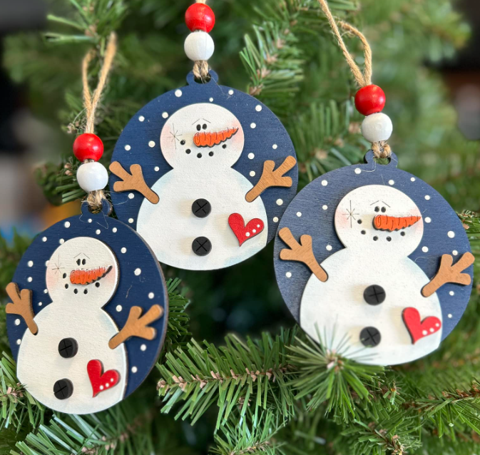 Full Body Snowman Round Wood Ornament