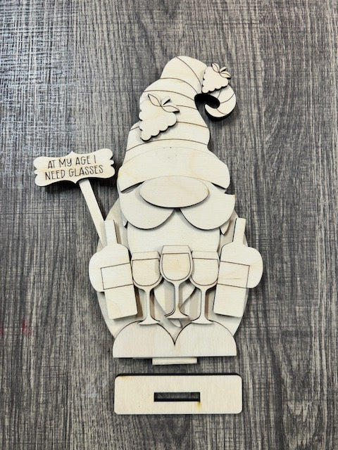Wine Gnome with Grape Stocking Hat Wood Blank