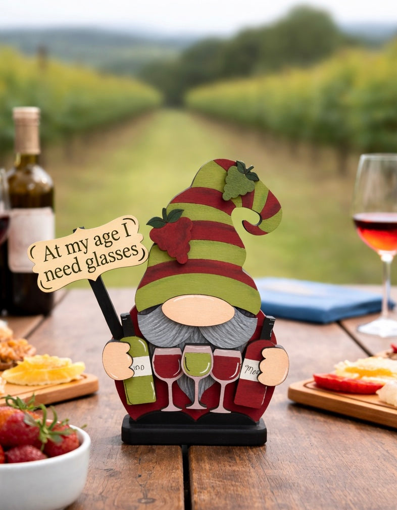 Wine Gnome Shelf Sitter - Hand Painted