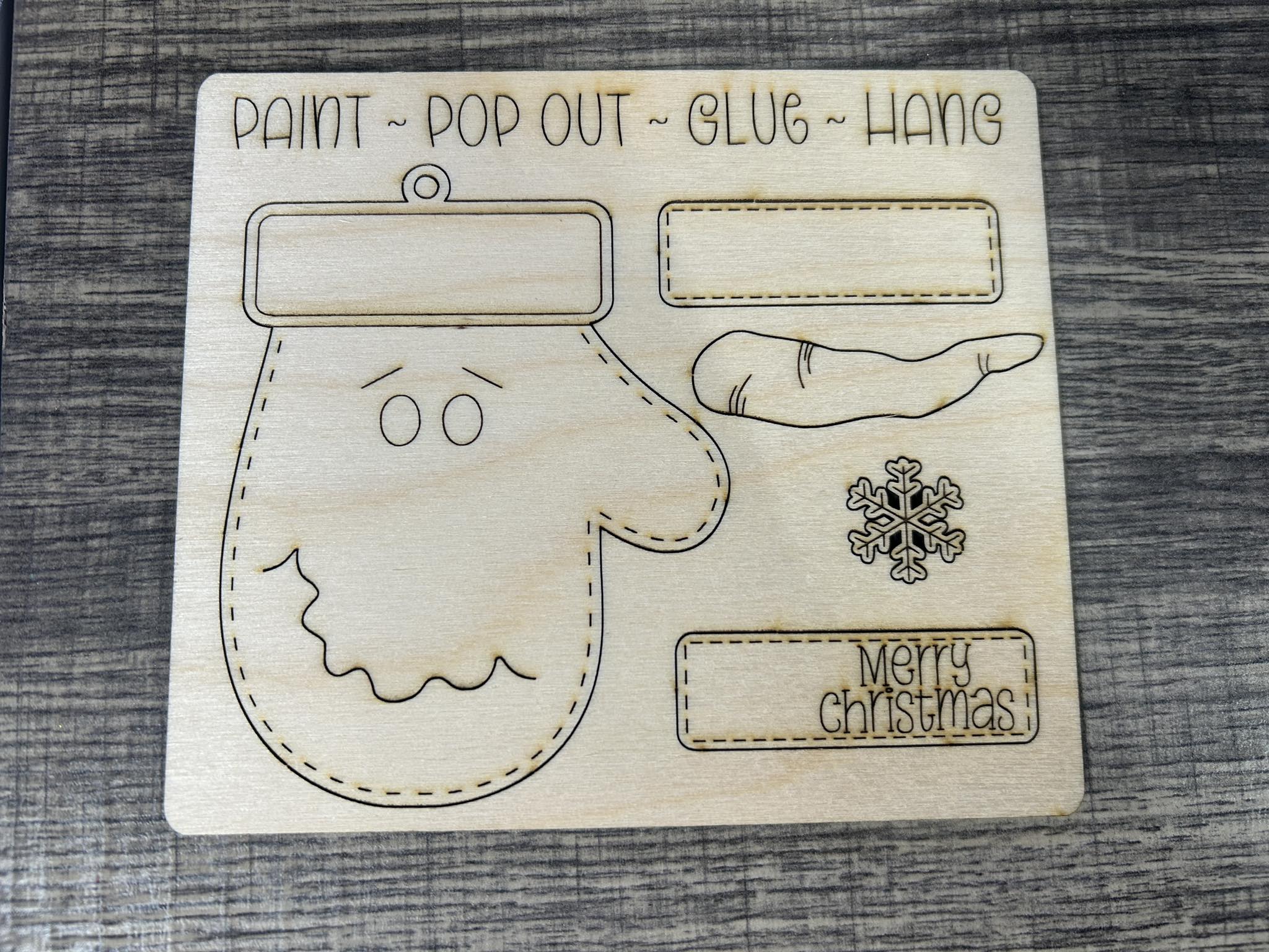 Snowman Mitten - wood blank - pop out ornament